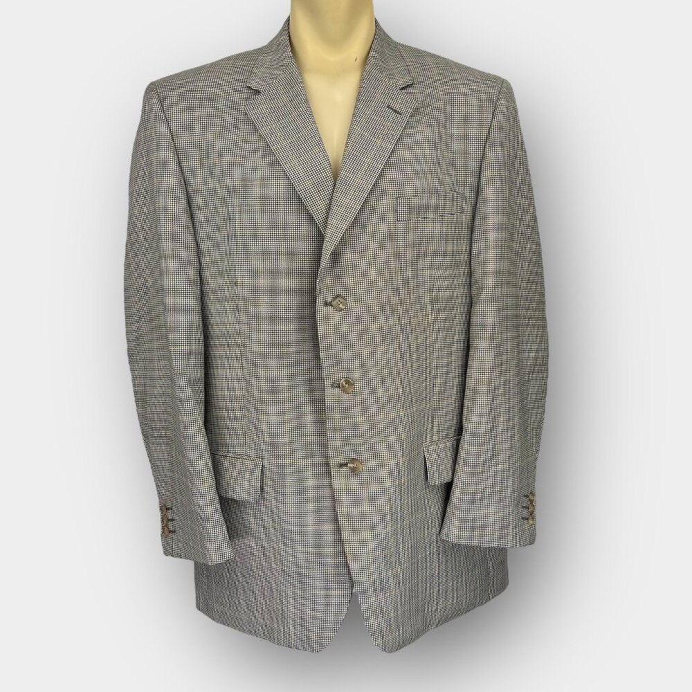 Sid Landon Men's 3 Button Sport Coat Blazer 46T Houndstooth Plaid Worsted Wool